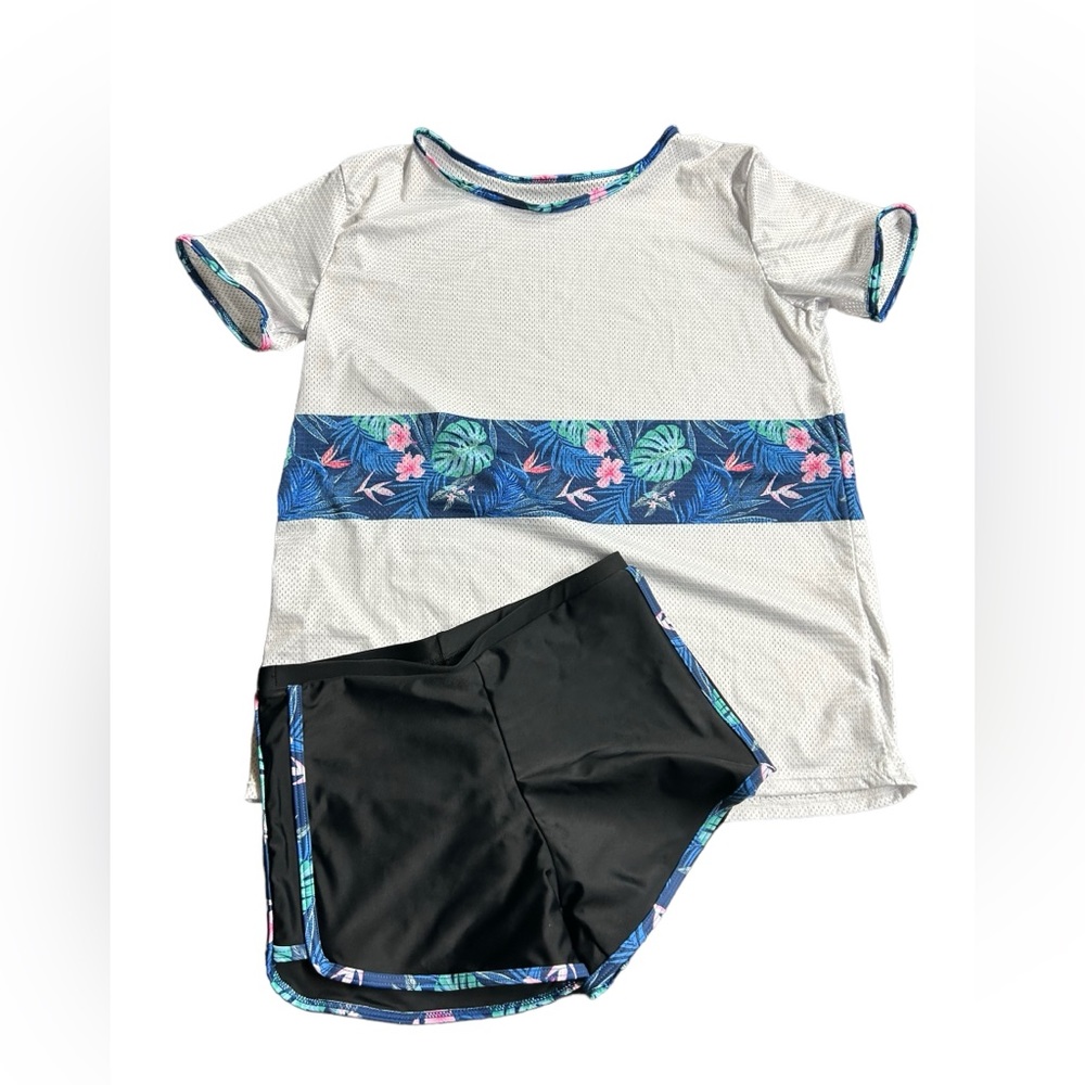 SOLY HUX Girl's Tropical Print swim beach cover up top w dry easy boy shorts NWT